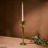 Brass Palm Candle Stand and Rani Pink Candle Holder Combo | Scented Candle